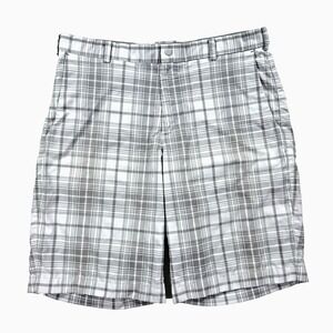 Nike Golf ‎ Dri Fit Shorts Mens 36 Gray Plaid Stretch Lightweight Outdoor Sports